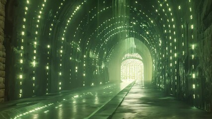 Wall Mural - A tunnel brightly lit with streams of binary code flowing, creating a futuristic and dynamic atmosphere, Streams of binary code flowing through a futuristic tunnel