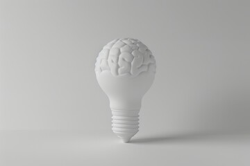 Sticker - Minimalist white brain light bulb on a clean neutral background representing simplicity and intelligence.