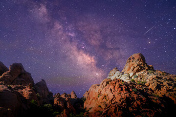 Wall Mural - View from road trip with Milky Way over the mountains in Arizona,
