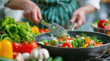 Close up of preparing organic ingredients for a cooking workshop designed for senior citizens focusing on healthy meal skills and a natural lifestyle