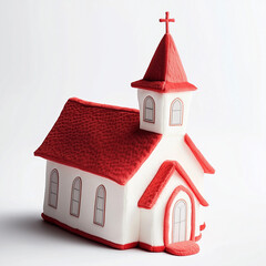 Red white miniature church model Sunday school faith-based decoration religious event children’s ministry Christian banner toy church decor yarn wool handmade craft chapel building