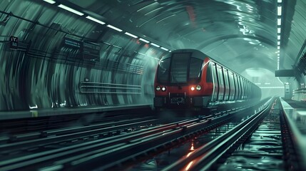 Poster - Arriving Underground Subway Train at Busy Metropolitan Station