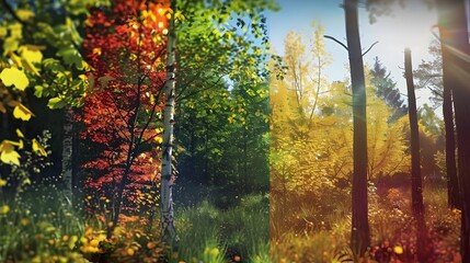 Aufkleber - Changing Seasons in a Lush Forest Landscape   Time lapse of Seasonal Transition