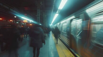 Poster - Commuters Rushing Through Busy Subway Platform in Modern Urban Metropolis