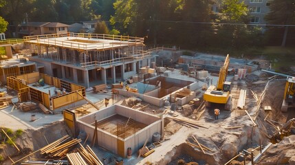 Poster - Comprehensive Construction Site Progress Foundation to Completion Transformation