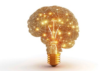 Wall Mural - Illuminated Brain Bulb with Sparkling Lights Elegant Digital Illustration