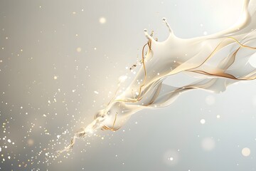 Wall Mural - Abstract splash of liquid gold and cream against a soft gradient background.