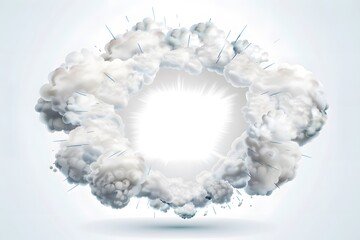 Wall Mural - Explosive cloud burst with white and gray smoke on a light background.