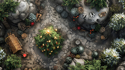 Wall Mural - Christmas Battle Map - DnD, RPG Map for Dungeons and Dragons, Game Background, Top View, Winter