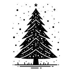 Canvas Print - a Simple minimalist Christmas tree, black line stencil artwork isolated on white background PNG