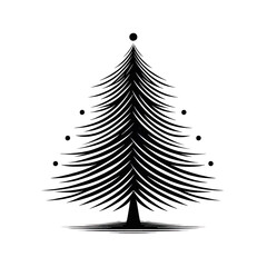 Canvas Print - a Simple minimalist Christmas tree, black line stencil artwork isolated on white background PNG