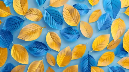 Wall Mural - Yellow and blue of leaves design background