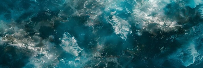 Wall Mural - Top view ocean with stormy clouds and churning waves 