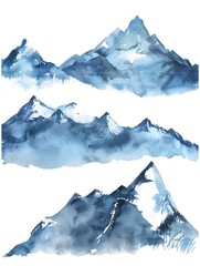 Canvas Print - Set of Mountain watercolor Minimal landscape art brush painted stain elements design, isolated on white background 