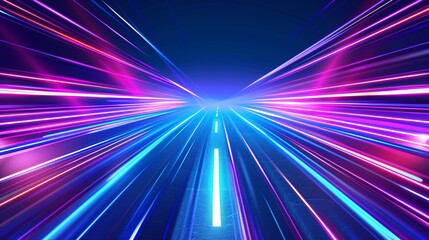 Canvas Print - A modern, futuristic illustration with neon blue speed lines on an abstract background.