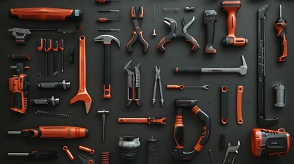 Illustration of a Set of Tools on a Black Background