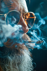 Poster - A man with a long beard and sunglasses smoking a cigarette