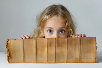 Sticker - A little girl peeking over a book with her hands on the cover