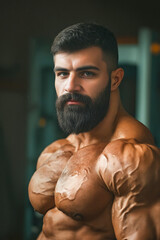 Canvas Print - A man with a beard and a muscular body posing for a picture.