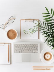 Poster - natural workspace with seo graphs and creative elements, emphasizing content creation