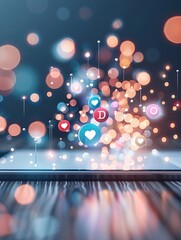 Poster - A professional business background with social media icons and modern lighting