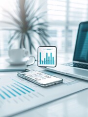 Poster - A professional setup with a smartphone displaying social media analytics against a soft background
