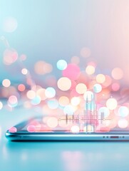 Poster - Gentle lighting on a digital analytics dashboard with a pastel background, promoting brand loyalty