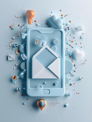 Poster - Soft hues surrounding an email marketing scene, illustrating customer engagement with a creative touch