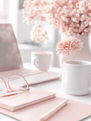 Poster - a soothing workspace with pastel seo graphs, emphasizing content creation in a fresh digital marketi