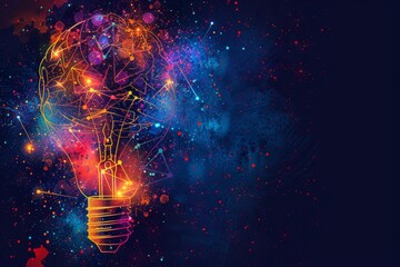 Sticker - Explosive light bulb in colorful digital space vibrant and glowing creative and innovative modern design abstract concept digital art bright and vivid artistic vision.