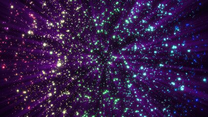 Poster - Abstract background of bright purple glowing shiny dots of bokeh stars and circles of beautiful festive space