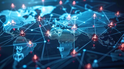 Poster - Global business structure of networking. Analysis and data exchange customer connection, HR recruitment and global outsourcing, Customer service, Teamwork, Strategy, Technology and social network