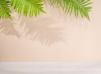 Aufkleber - Template with empty table and wall with leaves shadow