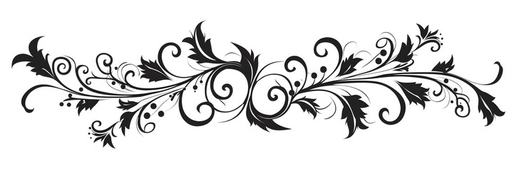 Wall Mural - Decorative Curly Black Horizontal Scroll with Minimalistic Swirls Design