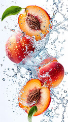 Canvas Print - Floating isolated whole peach with water splash