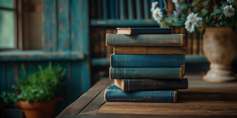 Book stack in library