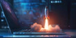 © annaspoka - rocket launch in office background banner, concept of fast business innovation success opportunity quick start or startup, new idea take-off in tech company, web website launch