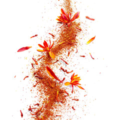 Wall Mural - Floating saffron strands with powder in air