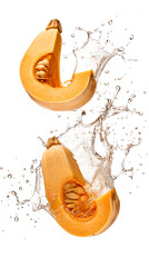 Canvas Print - Floating isolated whole butternut squash with water splash,