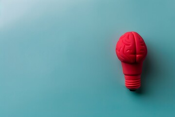 Canvas Print - Modern 3D light bulb sculpture with red brain concept representing innovative thinking and intellectual power in a minimalist setting ideal for creative designs.