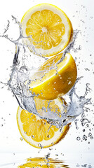 Canvas Print - Floating isolated whole lemon with water splash