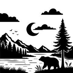 design with silhouette art images of mountain views