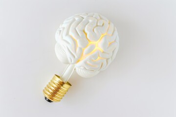 Canvas Print - Realistic white brain light bulb sculpture representing creativity intellect and innovative ideas in a modern minimalist style for educational and inspirational themes.