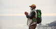 © David/peopleimages.com - Hiking, senior and black man on mountain for trekking adventure, journey and workout for health management. Elderly person, thinking and break for breathing fresh air, exercise and nature environment