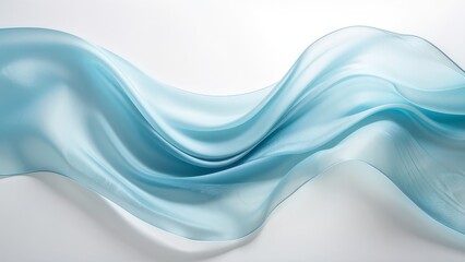 Wall Mural - Transparent, light blue wave of silk fabric on a transparent background, abstract background, banner.