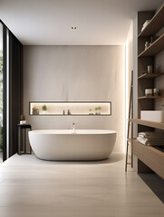 Wall Mural - there is a large white bathtub in a bathroom with a window