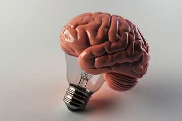 Poster - Realistic brain light bulb sculpture symbolizing creativity intellect and innovative thinking in a modern artistic style.