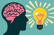 © Leo Rohmann - Human head silhouette with brain light bulb idea symbolizing creativity intellect and innovative thinking in a modern minimalist style.