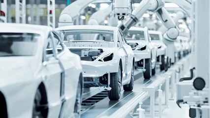 Wall Mural - A modern car production line with cars on the conveyor belt