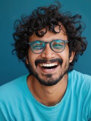 Canvas Print - Man with Curly Hair and Glasses Smiling